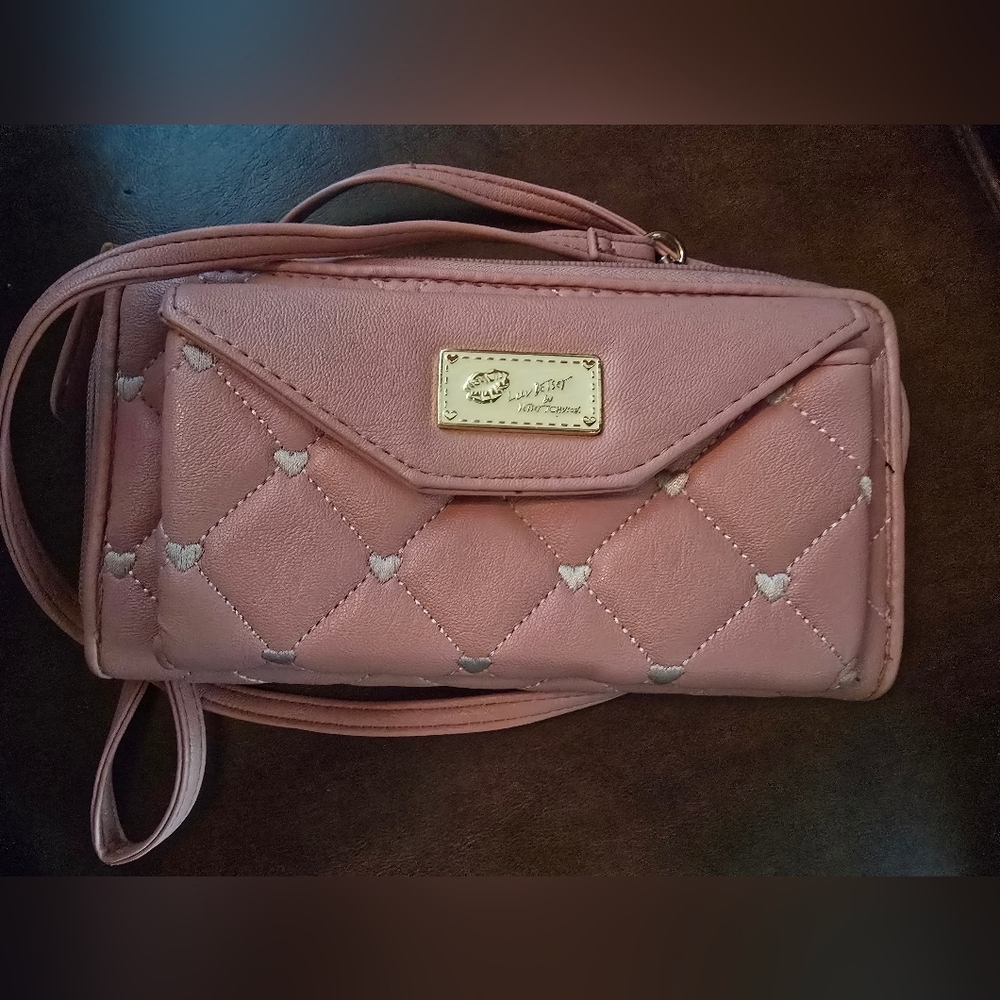 Luv Betsey by Betsey Johnson Claire Pink quilted double gusset crossbody bag
